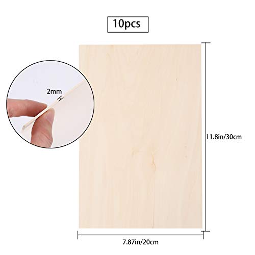 MaYuLa 10Pcs Balsa Wood Sheets Plywood Sheets 2mmx300mmx200mm Thin Unfinished Basswood Sheets Board Wooden Plate Model Craft for DIY Mini House Ship Bridge Airplane Model Pyrography