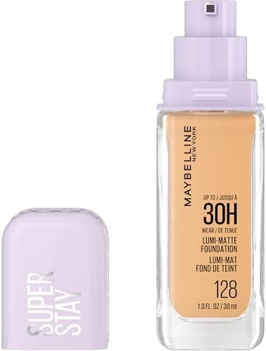 Maybelline Super Stay Lumi-Matte Foundation, Lightweight and Buildable Full Coverage Foundation Makeup For Up To 30HR Wear, 128, 1 Count