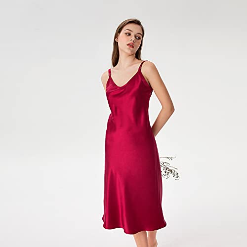 Sericum Silk Nightgown For Women, 100% Mulberry Silk Nightdress For All Occasions, V Neck Silk Nightwear Dark Gray #TOP4