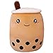 Boba Stofftier Plüschkissen Weiches lebensechtes Bubble Pearl Milk Tea Kuschelkissen Cartoon Plüsch Rückenkissen Geschenk Spielzeug (Brown-Big Eyes, 35cm/13.77inch)