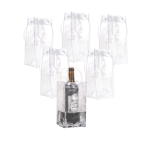 Sohapy 6 Pieces Portable Collapsible Clear Ice Wine Bag Pouch Cooler Bag with Handle for Party,Outdoor,Champagne,Cold Beer,White Wine (6)