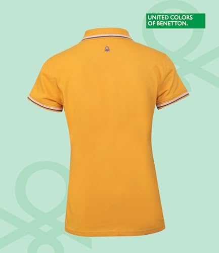 Image of UNITED COLORS OF BENETTON Women's Cotton Lycra Half Sleeves Plain Stylish Regular Fit Polo T-Shirt with Coloured Collar Tipping