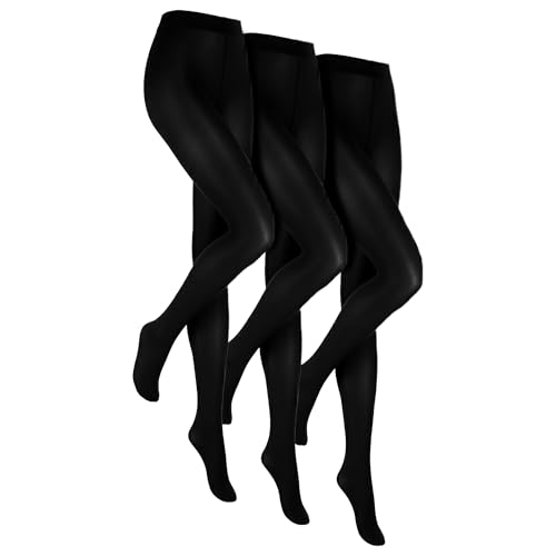 HEAT HOLDERS - 3 Pack Ladies Black Thermal Tights | Opaque Fleece Lined Tights for Winter (L, Black)