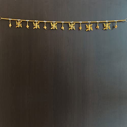 Image of Wool&Wool Blend Handmade Door Hanging Moti Swastik Latkan Style Bandarwal Toran (Tms-08) -Diwali New Year Inauguration Wedding Festival Home Decor Pooja (40X 6 Inch),Tms-08,Golden White