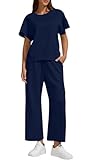 Picture of YETOWA Women’s Air Layer Fabric Two Piece Set Stylish Crop Top & Wide Leg 3/4 Pants Lounge Matching Tracksuit
