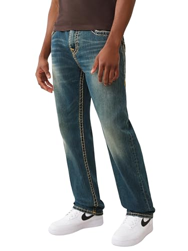 True Religion Men's Bobby Super T Flap Jeans – Relaxed Bootcut Denim with Contrast Stitching & Back Flap Pockets2