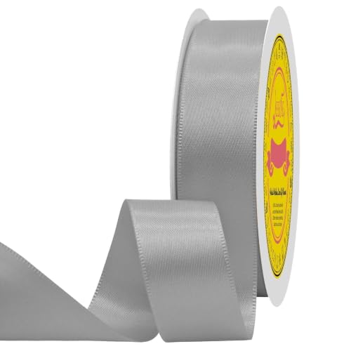 Image of Silver Double Face Satin Ribbon 1 inch X 50 Yards Spool Bright Colors Very Suitable for Weddings Gift Package Wrapping Dancer Wand Sewing Party Hair Bow Invitation Decorations and More