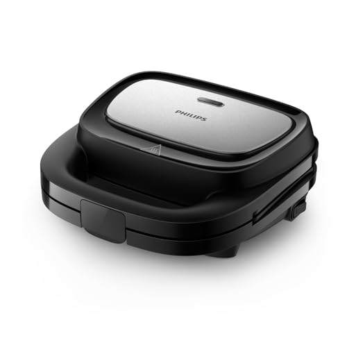 Philips 5000-Serie 3-in-1 Sandwichmaker - Sandwiches, Waffeln und Paninis, Antihaftbeschichtete, austauschbare Platten, Schneiden und Versiegeln. 750W, Schwarz (HD2350/80)