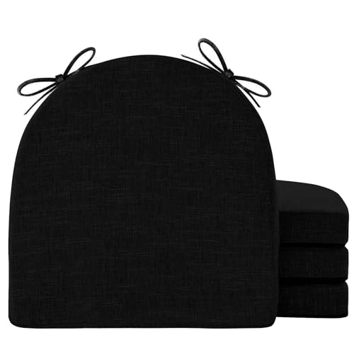 Image of IPYNBAP Chair Cushions for Dining Chairs, Kitchen Chair Cushions, 16'' x 16'' x 2'', Non Slip Indoor Seat Cushions, Chair Pads for Dining Chairs with Ties & Removable Cover, Set of 4, Black