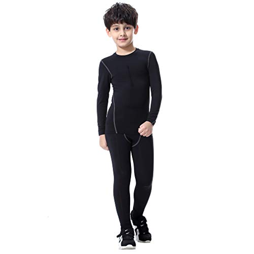 Tesuwel 2/3/4 Pcs Boys Girls Base Layer Athletic Compression Leggings And Shirts Thermal Underwear Set Running Pants Tights #TOP3
