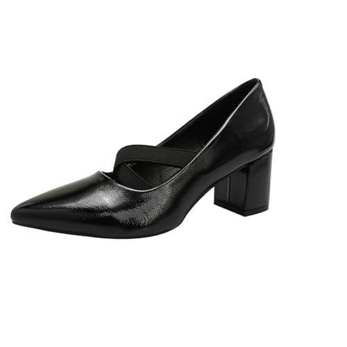 Women's Block Heel Closed Pointed Toe Leather Pumps Slip On Two Cross Stretchy Strap Work Office Dress Low Heels for Women Party Daily Lady Shoes 2.36 Inch