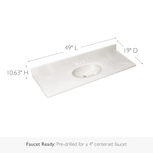Image of Design House Cultured Marble Vanity Top, 49 in W x 19 in D, Integrated 4 in Centerset Oval Sink & Backsplash, Ivory Swirl, 586305