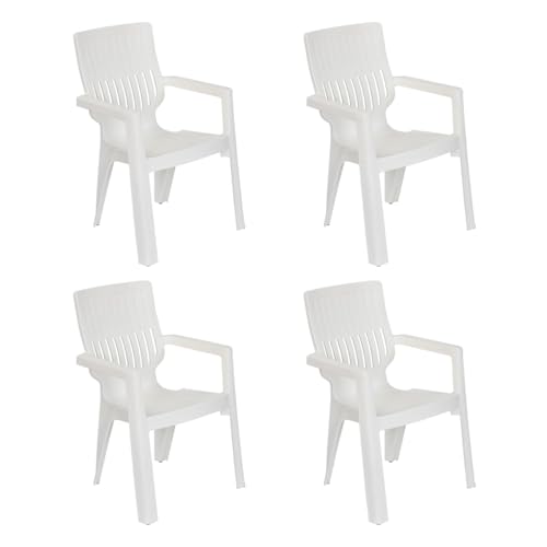Image of Nilkamal Ortho Comfort Plastic Chair with Arm|Set of 4| 3 Year Warranty |Stackable Chair for Home, Living Room, Dining Room, Cafe & Balcony |Ergonomic Back Support |Indoor & Outdoor |Cream