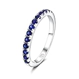 DAYBYDAY Sapphire Ring 925 Sterling Silver Eternity Band Rings for Women Blue Stone Ring Thin Stackable Wedding Band Size 7 September Birthstone Jewelry