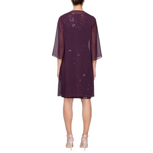 Image of Alex Evenings Women's Short Embroidered Dress with Illusion Jacket
