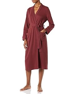 Amazon Essentials Damen Leichter Waffel-Bademantel, Lang (Erhältlich In Übergröße), Sattes Burgunderrot, M