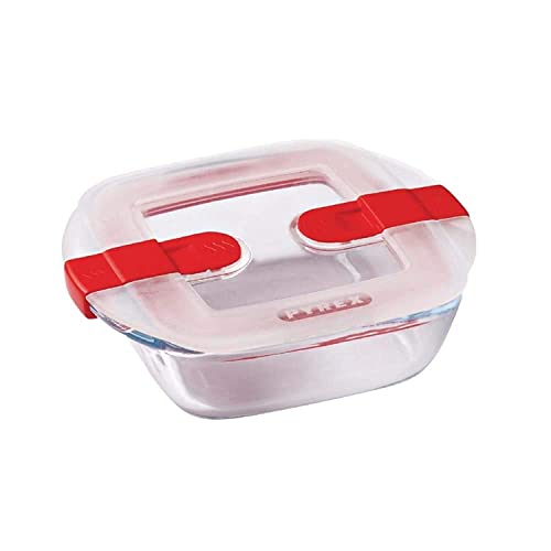 Pyrex - Cook&Heat - Plat Carré en Verre avec Couvercle Hermétique Spécial Micro-Ondes – Boîte de Conservation – Cuisinez au Four, Conservez et Réchauffez, Transparen