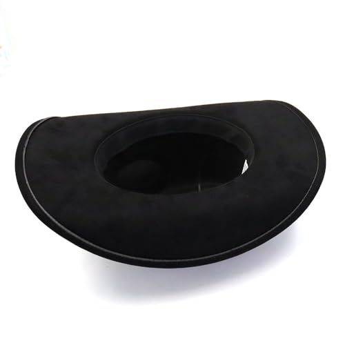 Image of Western Cowboy Hat for Women Men Wide Brim Cowboy Hat for Women with Woven Buckle Belt Suede Classic Fedora Hats