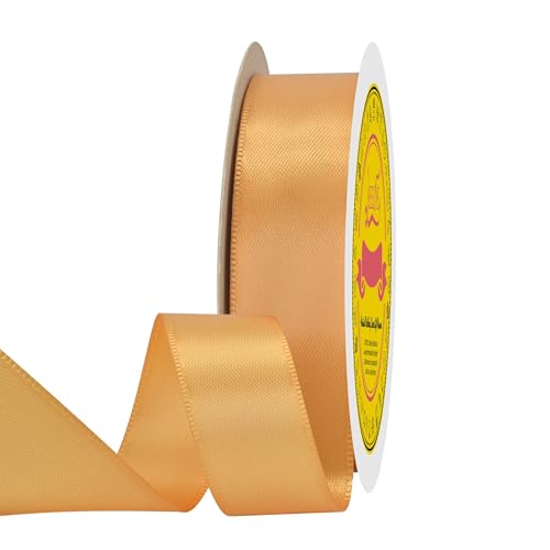 Image of Double Face Light Orange Satin Ribbon 7 /8 inch X 25 Yards Polyester Light Orange Ribbon for Gift Wrapping Very Suitable for Weddings Party Hair Bow Invitation Decorations and More