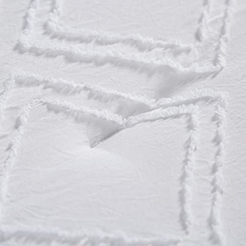 Houseri White Comforter Queen Size Boho Comforter Set Jacquard Tufted Bedding Sets Full Plain White Queen Comforter Set With Tassels Teen Girls All White Embroidery Shabby Chic Comforter Bedding Queen #TOP3