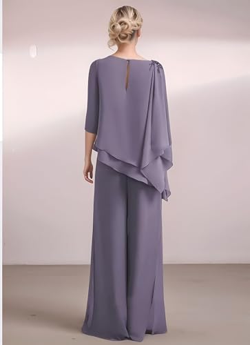Chiffon Mother of The Bride Pant Suits for Wedding 2 Piece Pant Suit Lace Appliques Formal Wedding Guest Outfits3