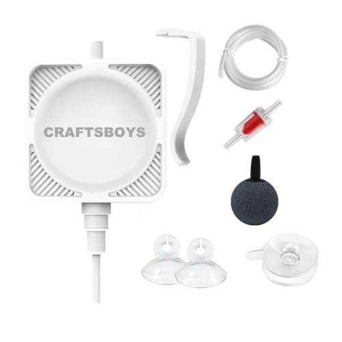 Craftsboys Ultra Silent Fish Tank Air Pump, Aquarium Oxygen Pump, for 10L-40L Fish Tank, Single Outlet (White)