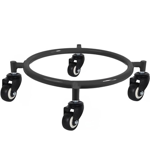 Image of Gas Cylinder Trolley with Wheels - Black | Heavy Duty Stainless Steel LPG Cylinder Stand | 360 Smooth Rolling Double Bearing Casters | Rust Resistant Cylinder Holder for Kitchen & Home