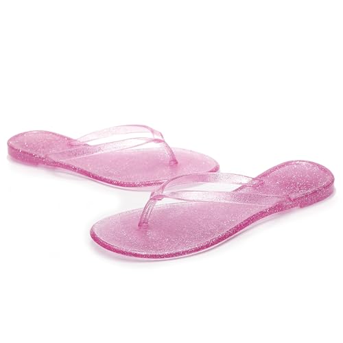 Image of Womens Flip Flops Thong Sandals Jelly Shoes Flat for Ladies Slides Black Slippers Size 9 Slip On Summer Beach Dressy