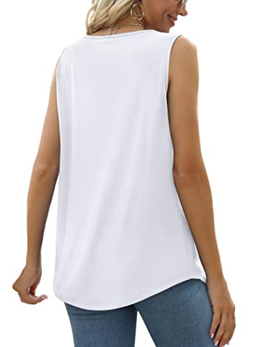 Image of Saloogoe Summer Tank Tops for Women Loose Fit Pleated Square Neck Sleeveless Tops Curved Hem Flowy