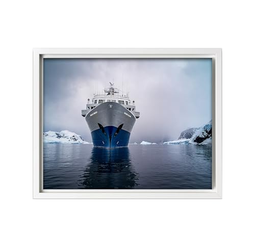 Monem Art Antarctic Expedition Ship Photography Print - Polar Iceberg Ocean Cruise Poster - Wall Decor for Living Room, Bedroom or Office - 8x10 White Framed CANVAS Wall Art by Benton Murphy