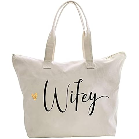Caraknots Wifey Bride Tote Bag for Wedding Gifts Bridal Shower Gifts for Wifey Bag with Zip Engagement Honeymoon Bachelorette Party Present Canvas Wedding Bridal Tote Shoulder Bag Cover