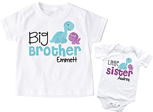 Big Brother Little Sister Shirt Personalized Dinosaur Shirt Boy Set of 2 Shirts Dino Gift Set2