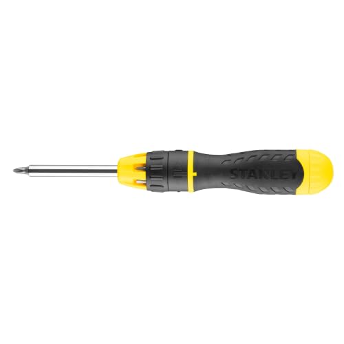 STANLEY Destornillador de carraca multipuntas con 10 puntas,Dynagrip, Anticorrosión, Cabeza magnética, Carraca de 3 posiciones, Mango bimaterial, Doble almacenaje de puntas, 0-68-010