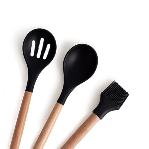 Miniatura 2 de Create Set De Utensilios Negro Y Madera 11 Utensilios, Silicona Y Madera De Haya, Libres De Bpa, Resistente Al Calor Hasta 230 C