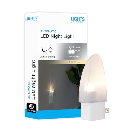 Lights by Night LED Night Light, Plug-in, Dusk to Dawn Sensor, Warm White, UL-Certified, Energy Efficient, Ideal Nightlight for Bedroom, Bathroom, Nursery, Hallway, Kitchen, 11375