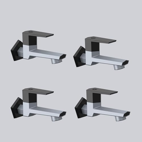 Image of RN PTMT Long Body Bib Cock for Bathroom | 15mm Long Body Foam Flow Water Tap with Flange | Luxury G20 Collection Faucet | High-Grade Engineering Polymer Tap (Metallic Grey Black Dual, Pack of 4)