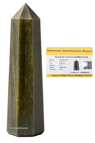 Image of Crystal Heaven Certified Golden Sheen Obsidian Tower Obelisk Point For Chakra, Healing And Balancing - Aaa Grade Original Certified Gemstone Agate For Reiki Meditation Yoga Spiritual (2-3 Inches)