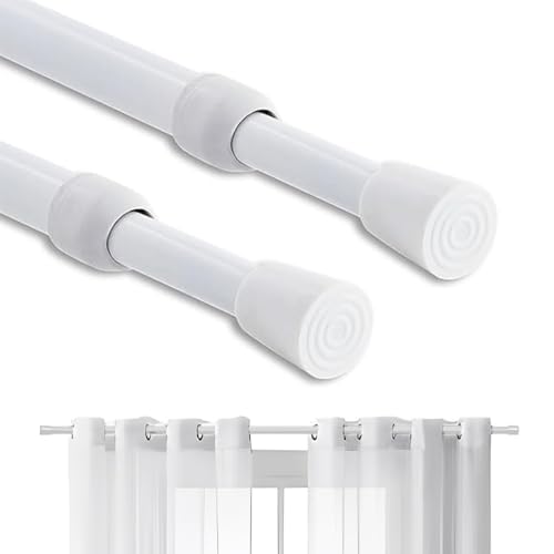 XOUDKE 2 Piezas Barra Cortinas Extensible Cortina Blanca no es Necesario Taladrar con Soporte para Cocina baño Armario y Ventana (30-50cm,Blanco)