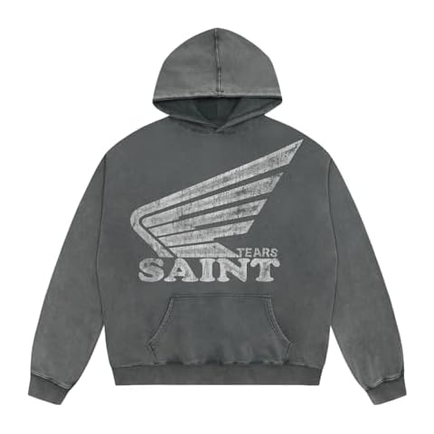 Arnodefrance Men Saint Vintage Washed Graphic Hoodies Printing Hoodie Cotton Warm Pullover Cover