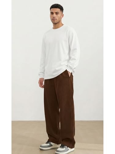 Image of The Goal Studio Men's Premium Corduroy Wide-Leg Trousers | Retro Textured Baggy Sweatpants | Korean Minimalist Relaxed Fit Joggers | Stretchable Lower | Y2K