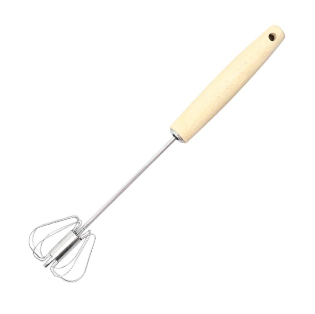 Batidor Varillas Cocina Batidor De Huevos Manual Semiautomático Pequeño For Hornear En Casa, Mezclador De Mano con Mango De Madera Barillas Batir Batidor De Huevo(6.5x32cm)