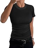 Women Ribbed Short Sleeve Tops Summer Basic Crewneck Slim Fit T Shirts Casual Tees Tunic Tops 2024