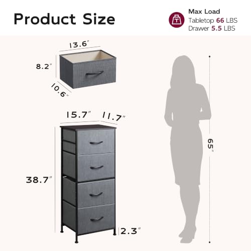 Image of WLIVE Small Dresser Nightstand for Bedroom, 4 Drawers, Dark Grey