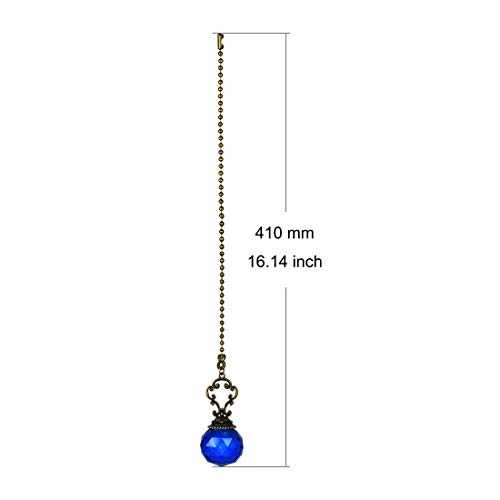 Image of Set of 2 Vintage-Style Blue Fan Pull Ceiling Fan Chain Pulls Crystal Prism Ball
