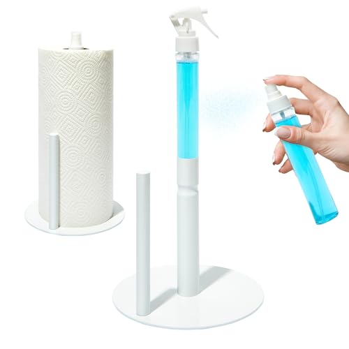 2-in-1 Stainless Steel Paper Towel Holder with Spray Bottle | White | J.M.T HomeGoods