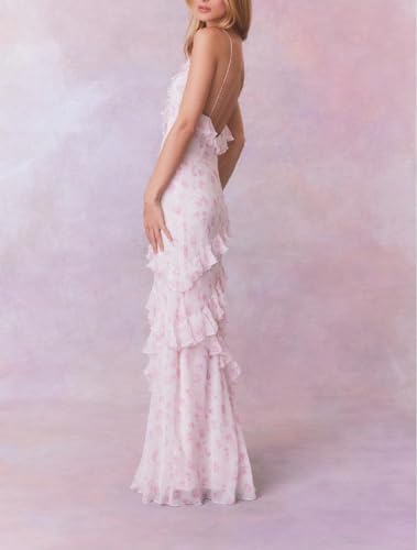 Image of SOOKABEILA Women Y2k Boho Maxi Dress Floral Lace Sheer Tiered Flowy Cami Long Dress 2025 Summer Smocked Beach Sundress