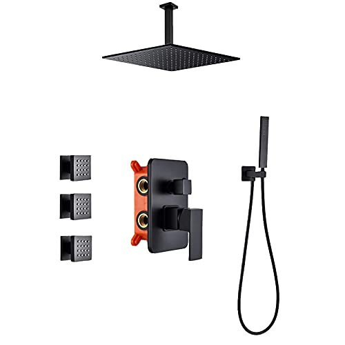 Pomme de douche dissimulée noire avec kit douchette et mitigeur monocommande mural