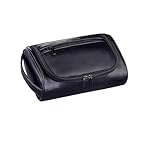 Mens Slim Toiletry Bag, Minimalist PU Leather Dopp Kit for Men, Compact Shaving Kit Organizer, Small Water-Resistant Travel Bag for Grooming Essentials Only,Black