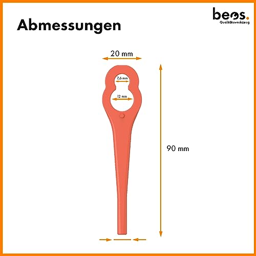 BEOS 100 x Premium Ersatzmesser-Set für Einhell, Bosch, CMI Rasentrimmer – Kunststoffmesser kompatibel mit Trimmer Einhell GE-CT 18 LI, GE-CT 18 LI Kit, Bosch ART26 Accutrim, CMI C-ART-10, 8/17