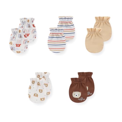 Image of JELYLOVE 5 Pack Unisex New Born Boy Girls Anti Scratch Mittens Cotton Soft Baby Gloves 0-3 Months Infant Essentials